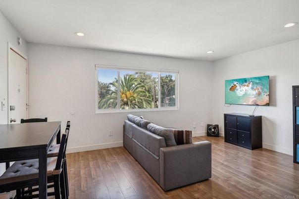 Dining room, Interior, Recessed Lighting, Wood Texture Flooring