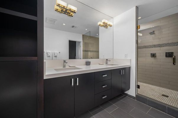Bathroom, Dual Sink Vanities, Glass Shower, Interior, Recessed Lighting