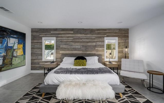 Bedroom, Interior, Recessed Lighting, Wooden Walls