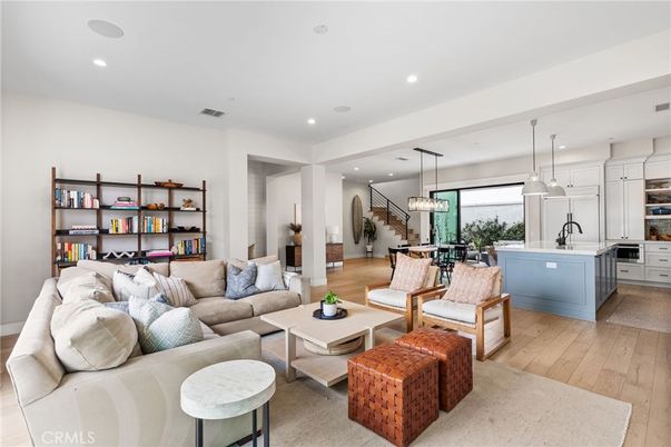 Dining room, Interior, Kitchen, Living room, Pendant Lights, Recessed Lighting, Stainless Steel Appliances, Wood Texture Flooring