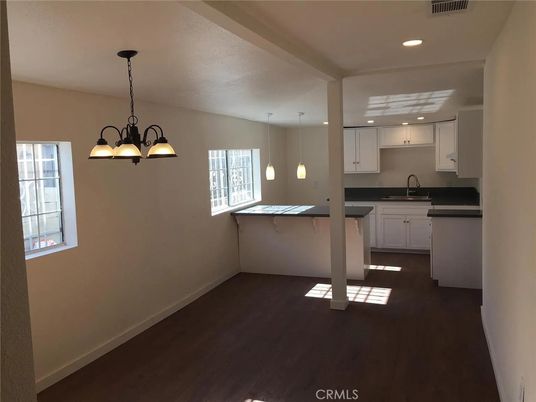 Chandelier, Interior, Kitchen, Pendant Lights, Recessed Lighting, Wood Texture Flooring