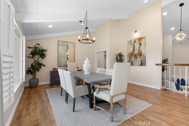 Chandelier, Dining room, Interior, Pendant Lights, Recessed Lighting, Wood Texture Flooring