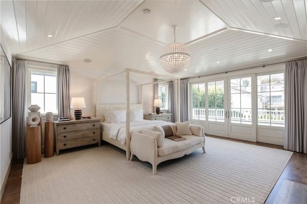 Bedroom, Chandelier, Interior, Recessed Lighting, Wood Texture Flooring