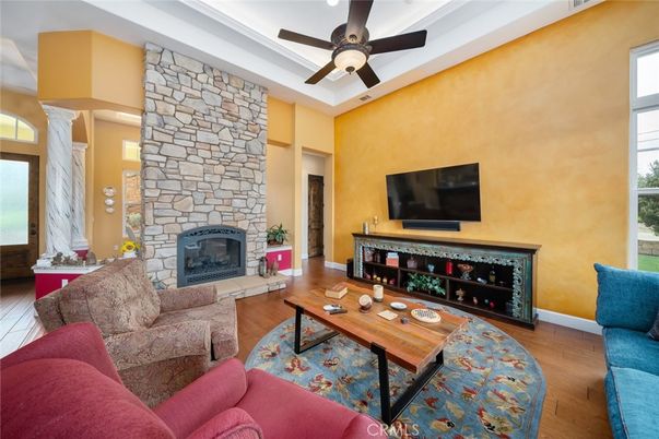 Fireplace, Interior, Living room, Stone Walls, Wood Texture Flooring