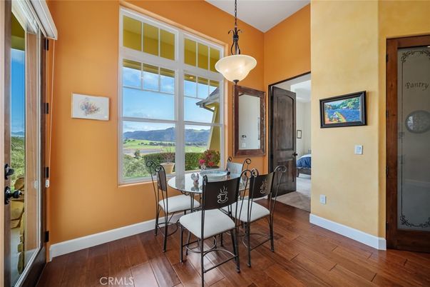 Dining room, Interior, Pendant Lights, Wood Texture Flooring