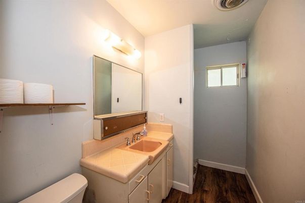 Bathroom, Interior, Tile Countertops, Wood Texture Flooring