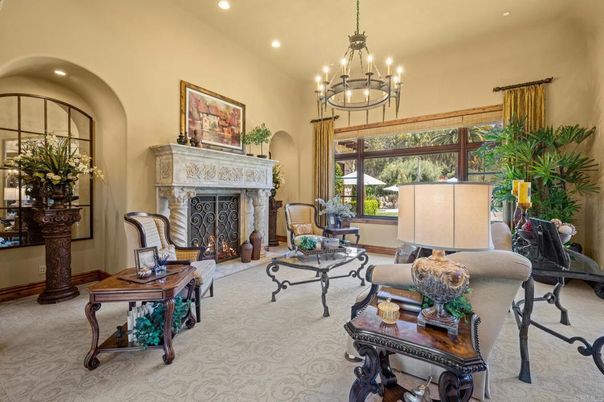 Chandelier, Fireplace, Interior, Living room, Recessed Lighting