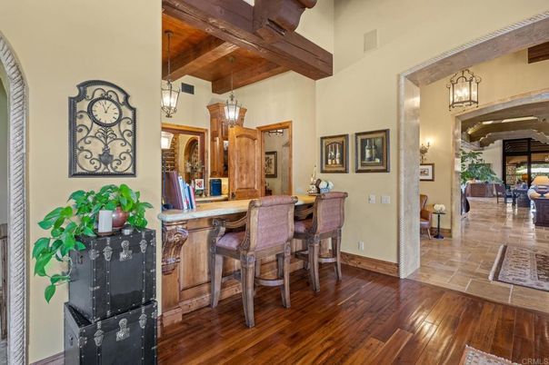 Dining room, Interior, Pendant Lights, Wooden Beams, Wooden Ceilings, Wood Texture Flooring