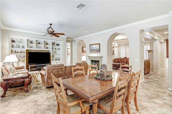 Dining room, Fireplace, Interior, Living room, Recessed Lighting