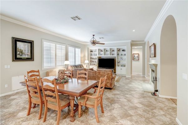 Dining room, Fireplace, Interior, Living room, Recessed Lighting
