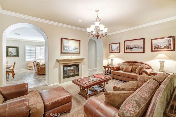 Chandelier, Dining room, Fireplace, Interior, Living room, Recessed Lighting