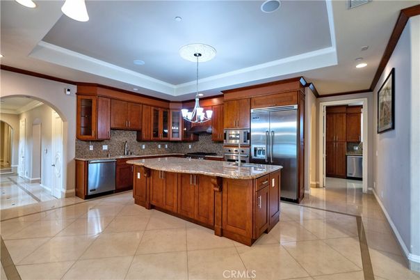Chandelier, Interior, Kitchen, Pendant Lights, Recessed Lighting, Stainless Steel Appliances