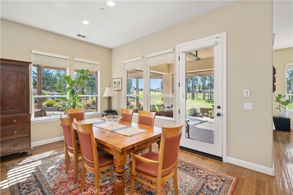 Dining room, Interior, Recessed Lighting, Wood Texture Flooring