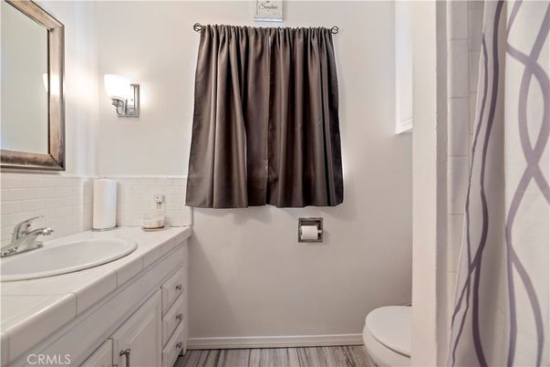 Bathroom, Interior, Tile Countertops, Wood Texture Flooring