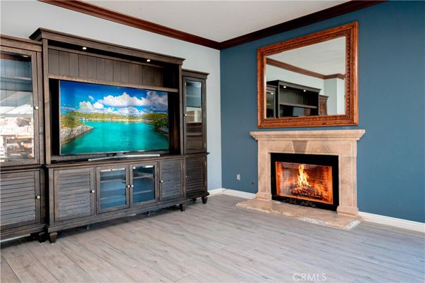 Fireplace, Interior, Recessed Lighting, Wood Texture Flooring