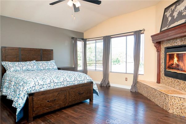 Bedroom, Fireplace, Interior, Wood Texture Flooring