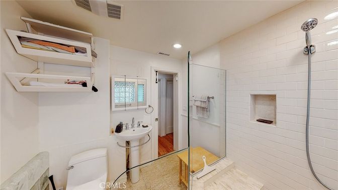 Bathroom, Interior, Recessed Lighting, Wood Texture Flooring