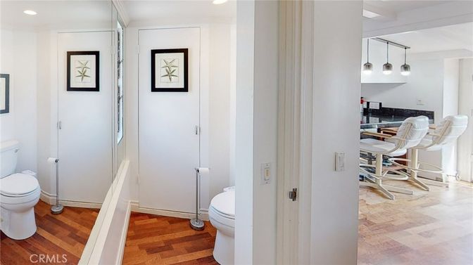 Bathroom, Interior, Pendant Lights, Recessed Lighting, Wood Texture Flooring