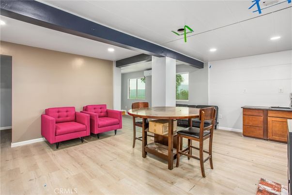 Dining room, Interior, Recessed Lighting, Wood Texture Flooring