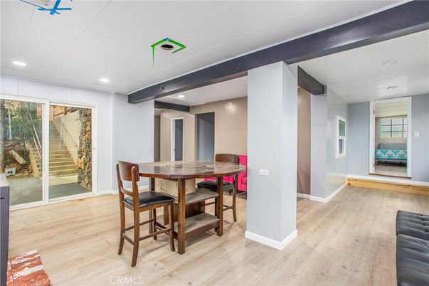 Dining room, Interior, Recessed Lighting, Wood Texture Flooring