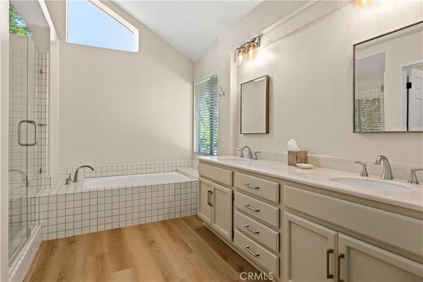 Bathroom, Dual Sink Vanities, Interior, Wood Texture Flooring
