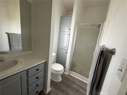 Bathroom, Glass Shower, Interior, Wood Texture Flooring
