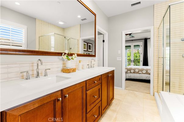 Bathroom, Bedroom, Dual Sink Vanities, Glass Shower, Interior, Recessed Lighting