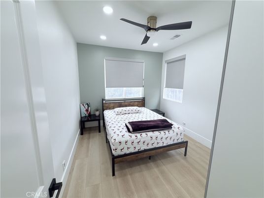 Bedroom, Interior, Recessed Lighting, Wood Texture Flooring
