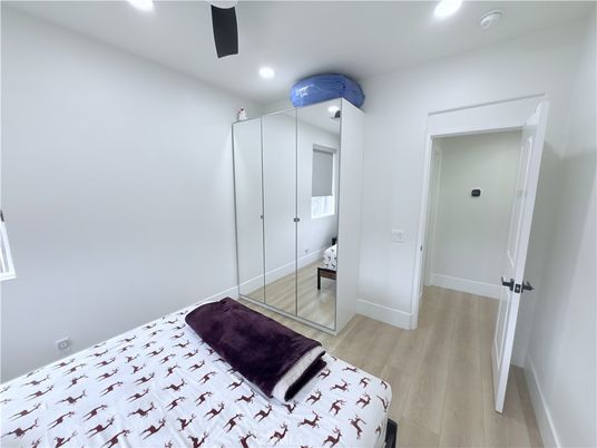 Bedroom, Interior, Recessed Lighting, Wood Texture Flooring