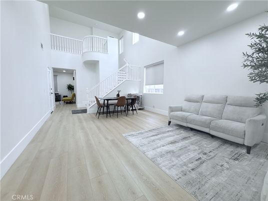 Dining room, Interior, Living room, Recessed Lighting, Wood Texture Flooring