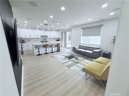 Interior, Kitchen, Living room, Pendant Lights, Recessed Lighting, Wood Texture Flooring