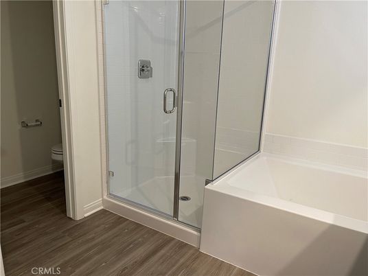 Bathroom, Glass Shower, Interior, Wood Texture Flooring