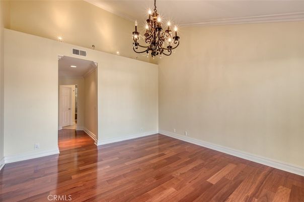 Chandelier, Empty room, Interior, Recessed Lighting, Wood Texture Flooring