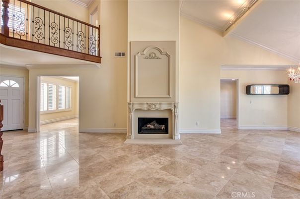 Chandelier, Fireplace, Interior
