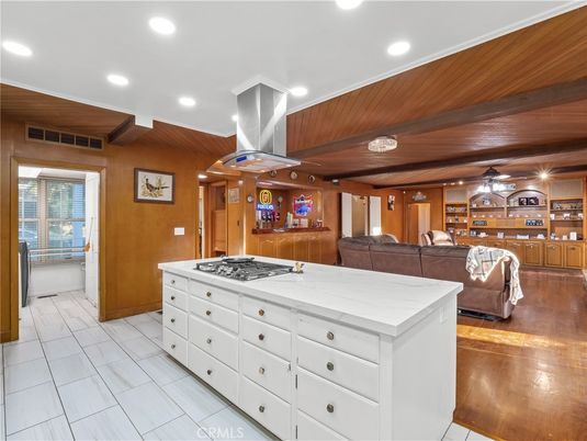 Interior, Kitchen, Living room, Recessed Lighting, Wooden Ceilings, Wood Texture Flooring