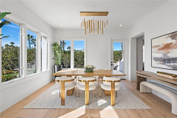 Dining room, Interior, Pendant Lights, Recessed Lighting, Wood Texture Flooring