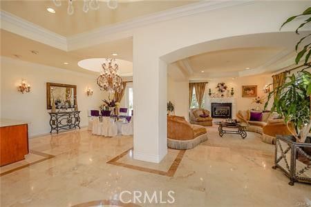 Chandelier, Fireplace, Interior, Living room, Recessed Lighting