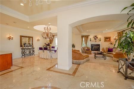 Chandelier, Dining room, Fireplace, Interior, Living room, Recessed Lighting