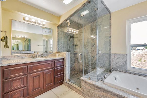 Bathroom, Dual Sink Vanities, Glass Shower, Interior, Marble Walls