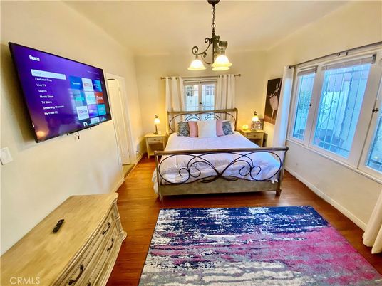 Bedroom, Chandelier, Interior, Pendant Lights, Wood Texture Flooring