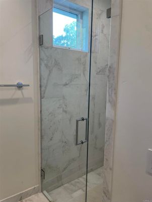 Bathroom, Glass Shower, Interior, Marble Walls