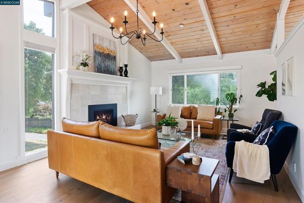 Chandelier, Fireplace, Interior, Living room, Wooden Beams, Wooden Ceilings, Wood Texture Flooring