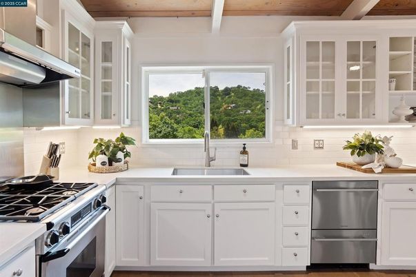 Interior, Kitchen, Stainless Steel Appliances, Wooden Beams, Wooden Ceilings, Wood Texture Flooring
