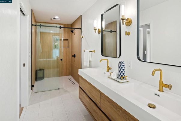 Bathroom, Dual Sink Vanities, Glass Shower, Interior, Recessed Lighting