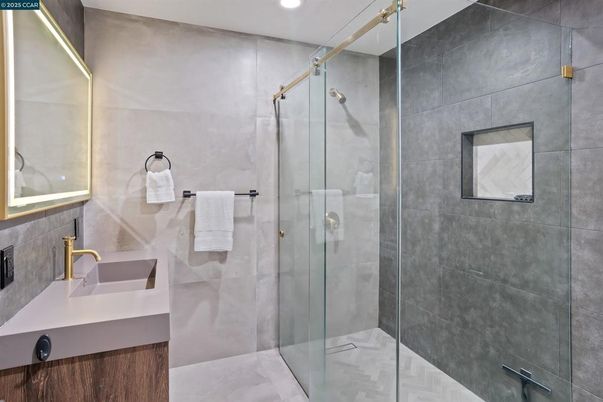 Bathroom, Glass Shower, Interior, Recessed Lighting