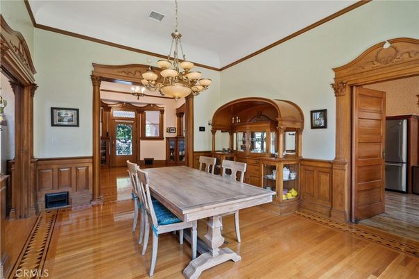 Chandelier, Dining room, Interior, Wood Texture Flooring