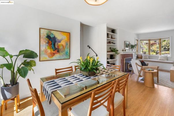Dining room, Fireplace, Interior, Living room, Wood Texture Flooring