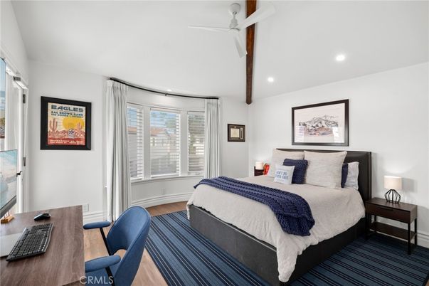 Bedroom, Interior, Recessed Lighting, Wooden Beams, Wood Texture Flooring