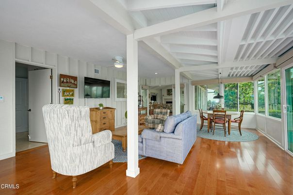 Dining room, Interior, Living room, Pendant Lights, Wood Texture Flooring