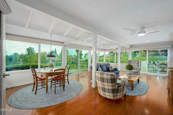 Dining room, Interior, Pendant Lights, Recessed Lighting, Sun Room, Wood Texture Flooring